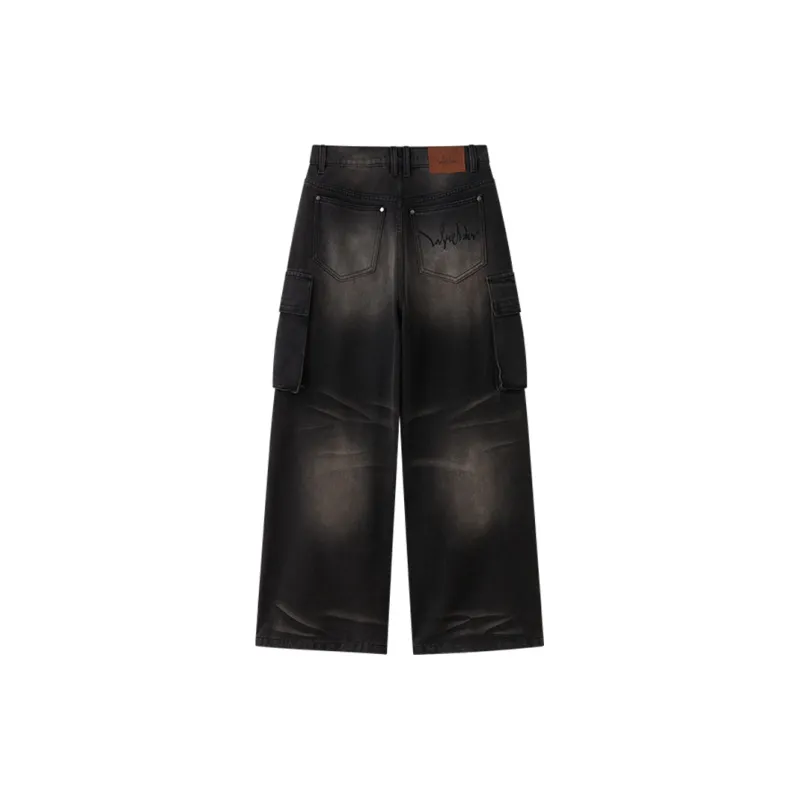 LOVE ME LATER American Vintage Multi Pocket Jeans Unisex Black-1