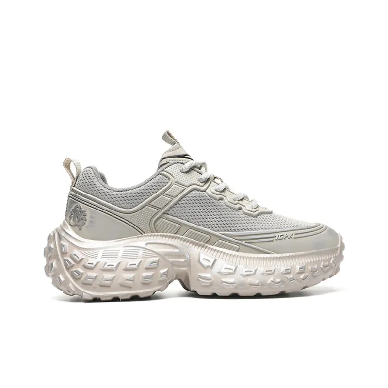 CEDAR HAN Coverage Abrasion Resistant Lightweight Breathable Slip Resistant Low Top Chunky Sneakers Men's Beige Gray-1