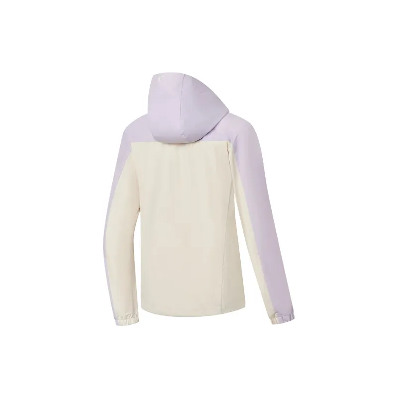 QIAODAN Mountain God Series Windbreaker Jackets Women's Cream White/Taro Paste Purple-3