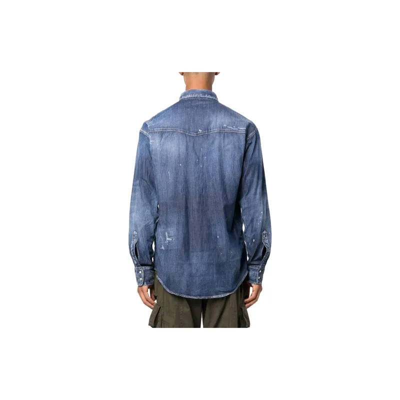 Dsquared2 Logo Patch Buttoned Denim Shirt-3