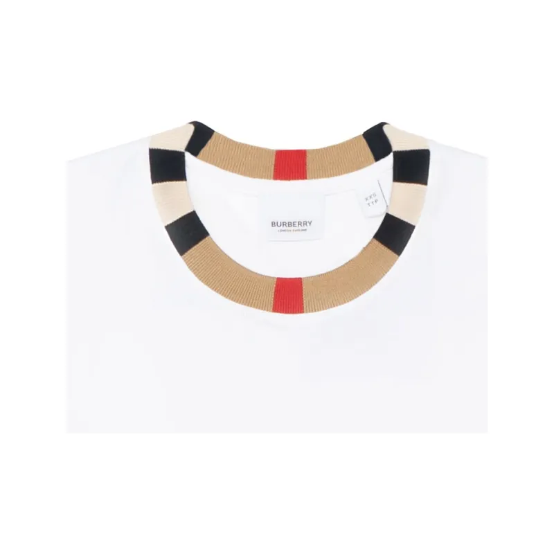 Burberry Icon Stripe Trim Cotton T-shirt White-5