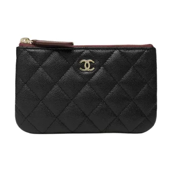 CHANEL Embossed Shiny Calfskin Clutch Small Size Women's Black
