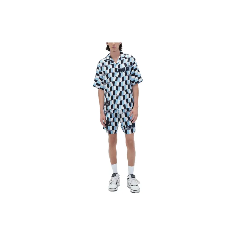 AMIRI SS24 Snake Checker Bowling Shirt Shirt Men's Air Blue-3