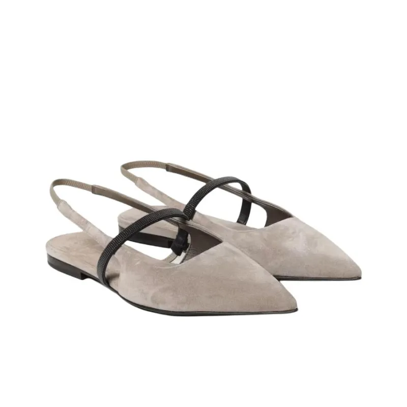 Brunello Cucinelli Monili-chain Suede Ballerina Shoes-2