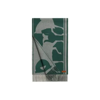 HERMES Cashmere Knit Scarves Women's Beech Green/Light Mixed Gray