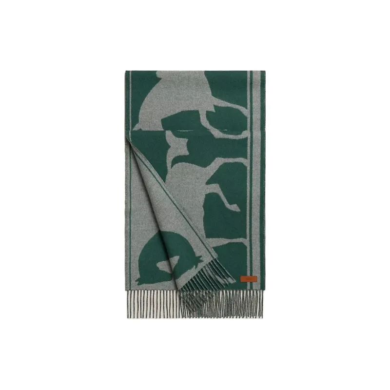 HERMES Cashmere Knit Scarves Women's Beech Green/Light Mixed Gray-0