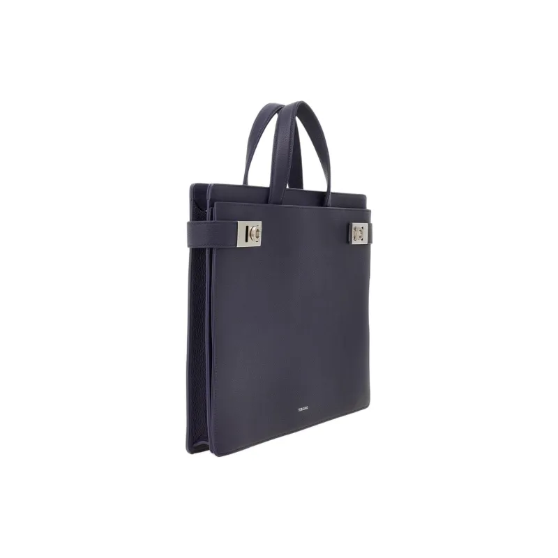 FERRAGAMO Hammered Calfskin Handbag Men's Midnight Blue-1