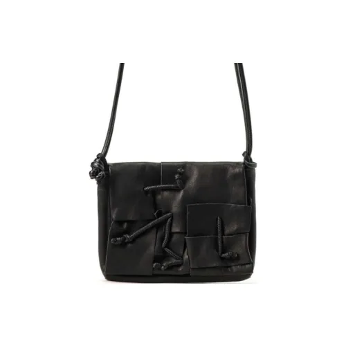 Yohji Yamamoto Cow Leather Handheld Shoulder Bag Crossbody Bag Small Size Unisex Black