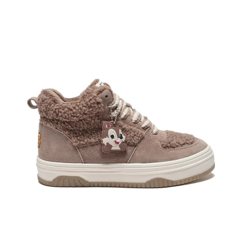 Disney x Hotwind Qiqi Didi Series Warm And Wear Resistant High Top Skateboard Shoes Women's Brown-1