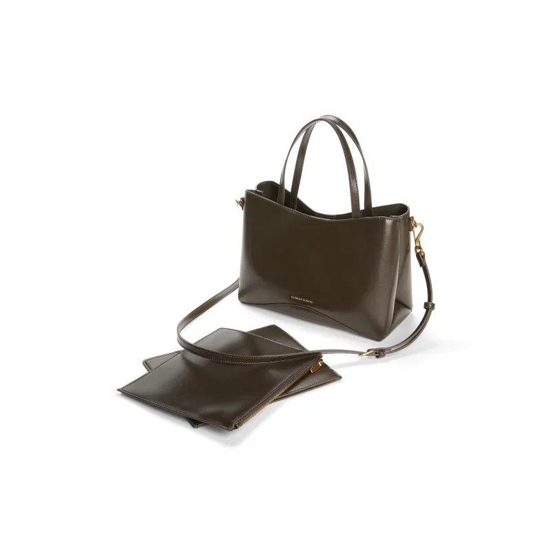 CHARLES&KEITH PU Shoulder Bag, Crossbody Bag, Handbag Medium Size Women's Dark Moss Green Dark Moss-2