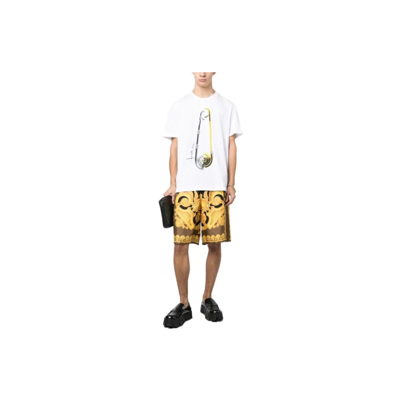VERSACE SS23 Men Safety Pin Logo Printed Short Sleeve T-shirt White-1