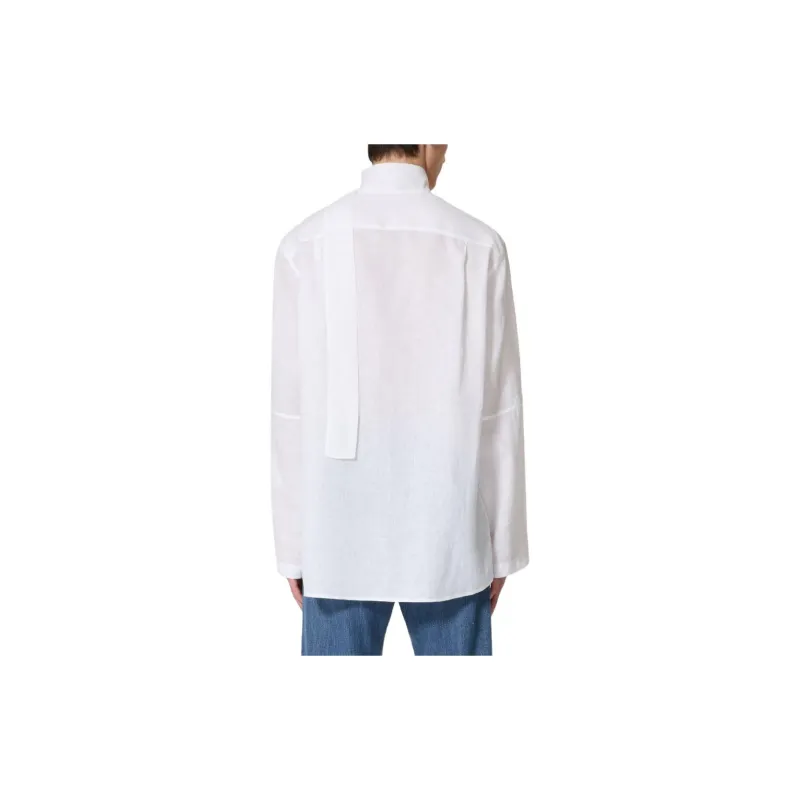 Valentino Buttoned Neck Tie Curved Hem Shirt-2