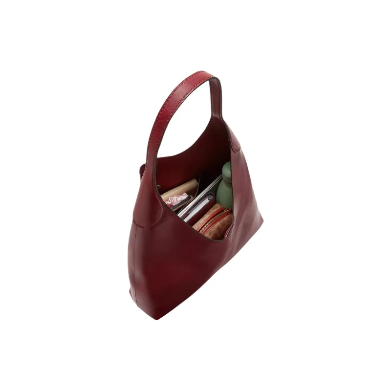 COACH Natural Grained Leather Handbag Shoulder Bag Large Size Women's Dark Red Gemstone-4