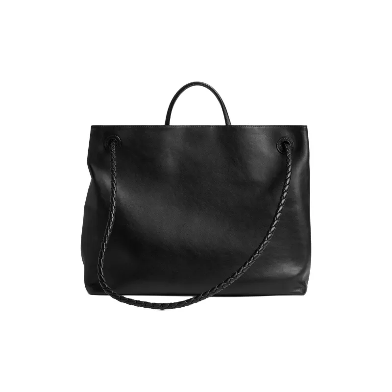 Bottega Veneta Andiamo Series Silky Cow Leather Shoulder Bag Crossbody Bag Handbag Large Size Women's Black-2
