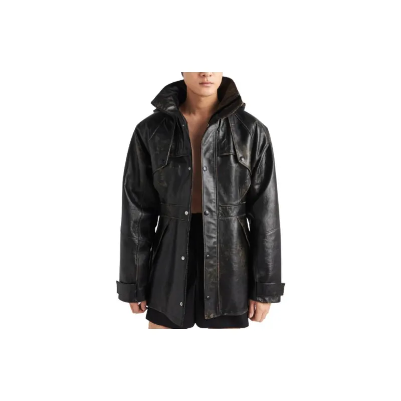 PRADA Leather Caban Jacket Jackets Coats Men's Black-3
