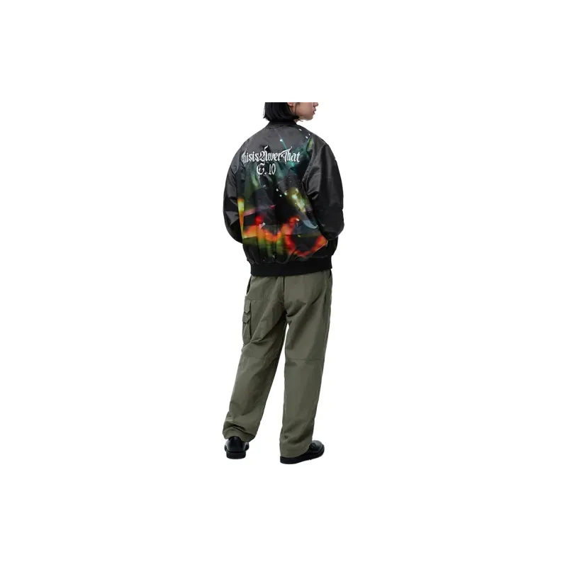 Thisisneverthat SS24 Ultras Collection Flame Satin Jacket Black Baseball Jacket Unisex Black-5