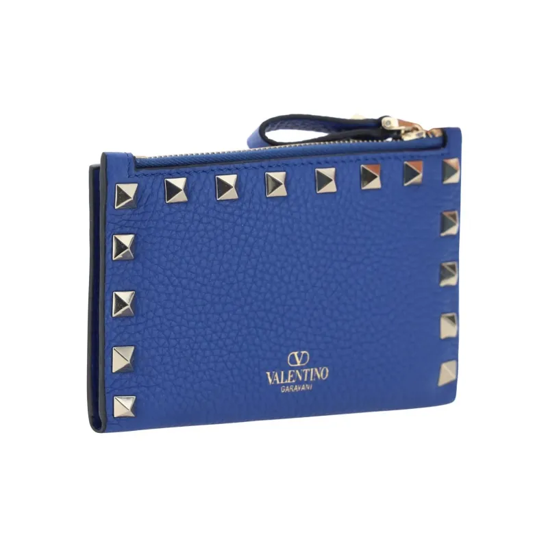 Valentino Rockstud Calfskin Wallet Women's Blue-1
