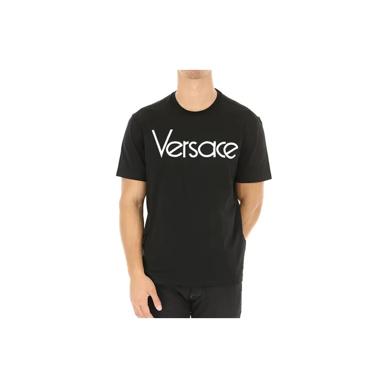 VERSACE Logo Embroidered Crewneck T Shirt-3