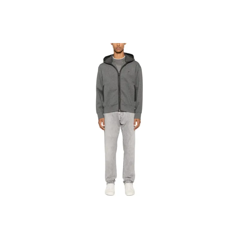 EMPORIO ARMANI Logo Embroidered Zip-Up Hoodie-1