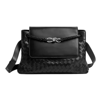 Bottega Veneta Andiamo Series Cow Leather One Shoulder Handbag Medium Size Men's Black
