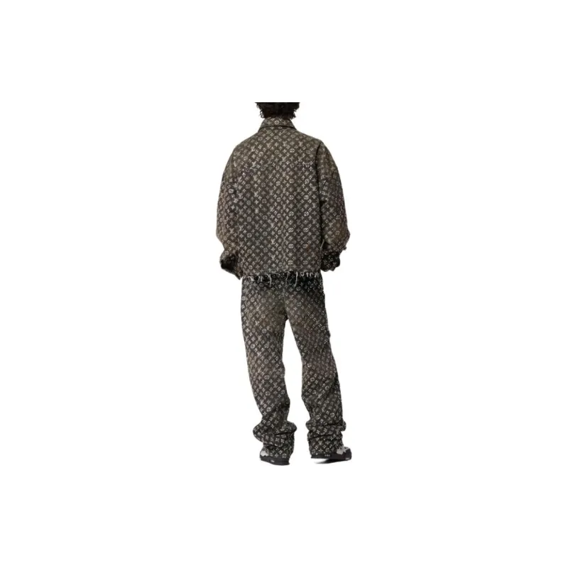 LOUIS VUITTON Made To Order Embroidered Monogram Baggy Denim Pants-2