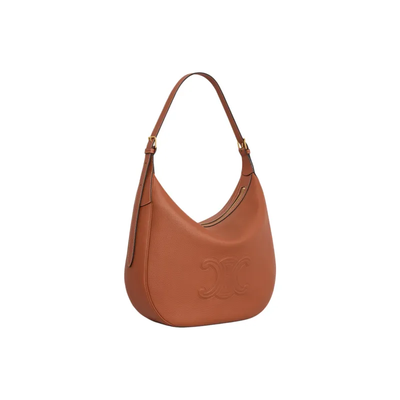 CELINE Cuir Triomphe Calfskin Handbag, Shoulder Bag Large Size Women's Brown-1