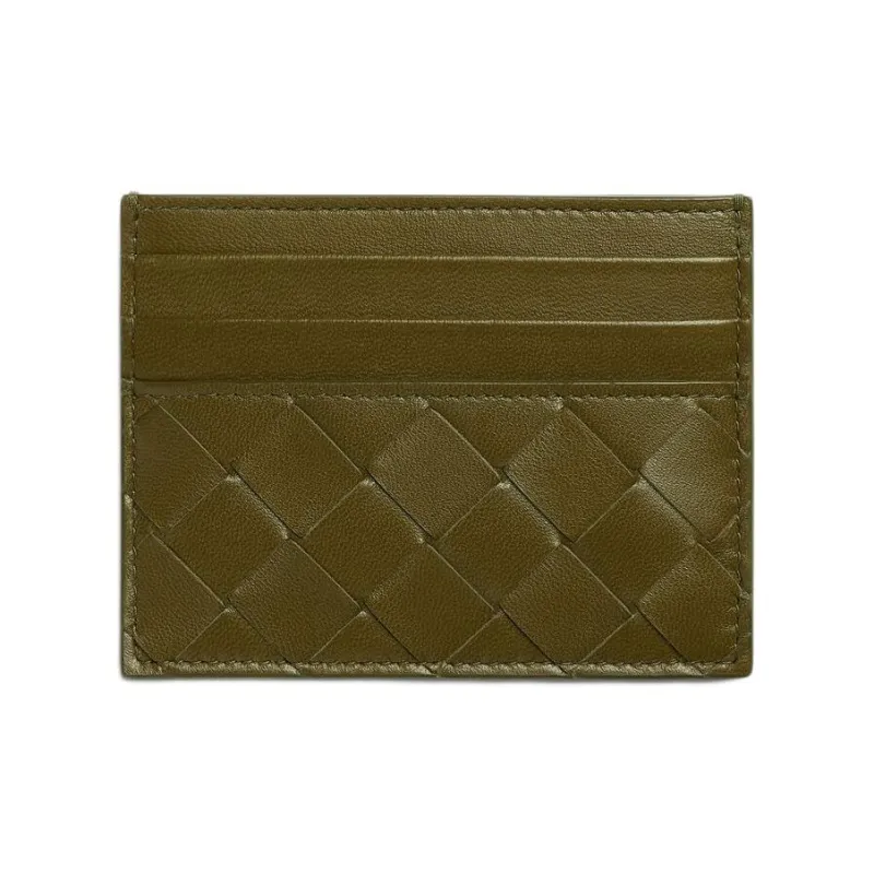 Bottega Veneta Intrecciato Lambskin With Calfskin Card Holder Women's Olive Green-1