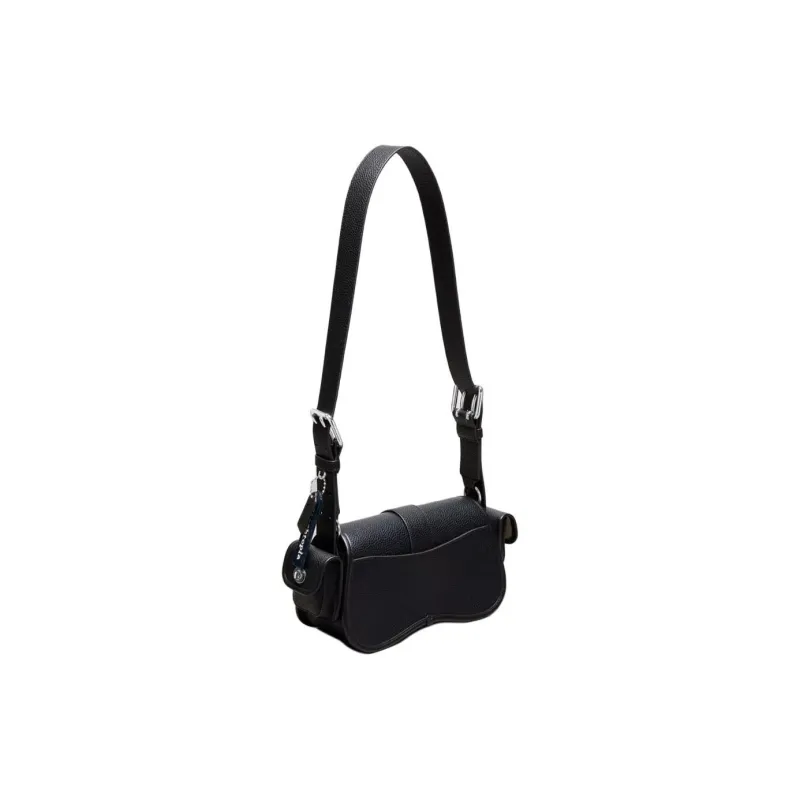 Coachtopia Wavy Dinky Litchi Grain Leather Crossbody Bag, Shoulder Bag Medium Size Unisex Black-1