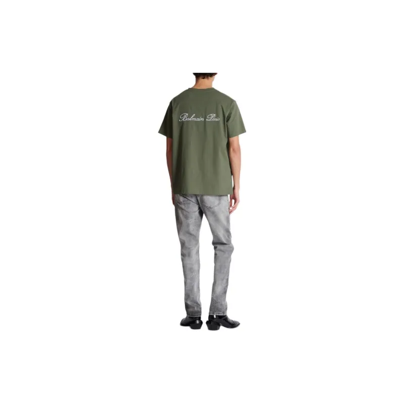 BALMAIN Logo Embroidered Crewneck T Shirt-2