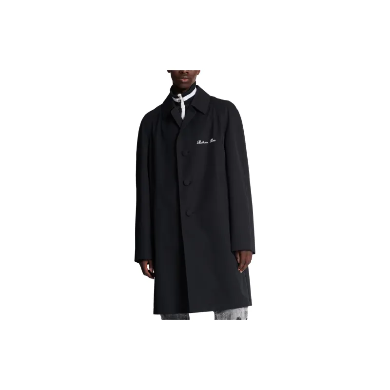 BALMAIN Logo Detailed Single Breasted Coat-5