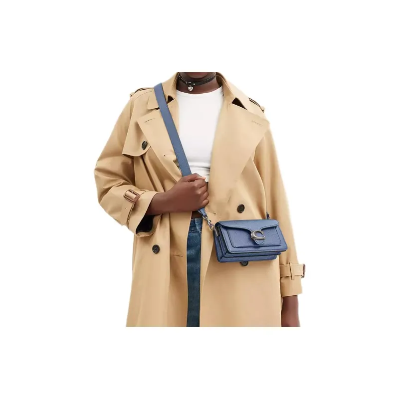 COACH Tabby Litchi Grain Leather Portable Crossbody Bag, Shoulder Bag Small Size Women's Dusty Blue-3