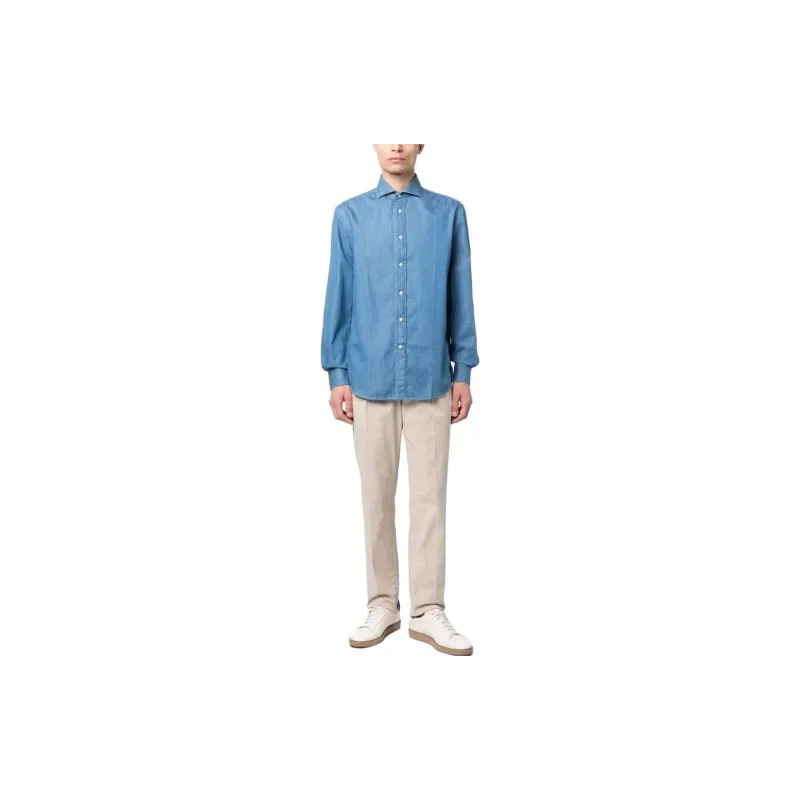 Brunello Cucinelli Curved Hem Buttoned Denim Shirt-1