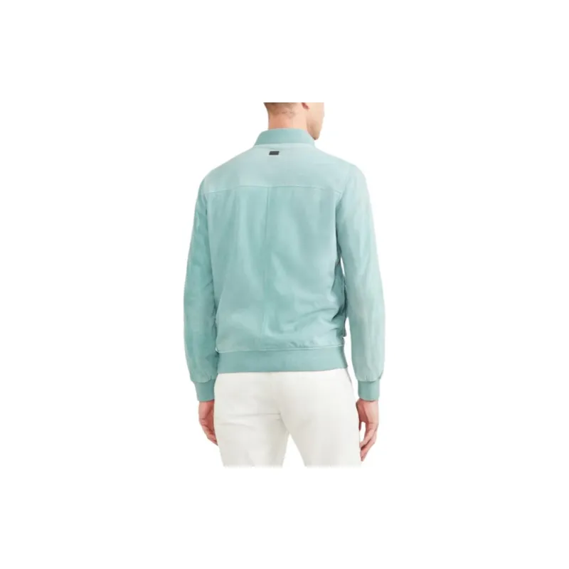 GUESS Suede Leather Flight Jacket Jackets Coats Men's Washed Island Blue-3