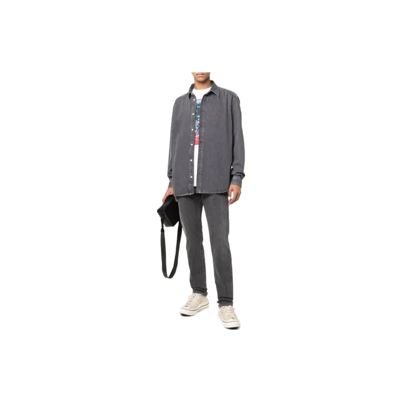 DIESEL Logo Embroidered Long Sleeved Denim Shirt-1