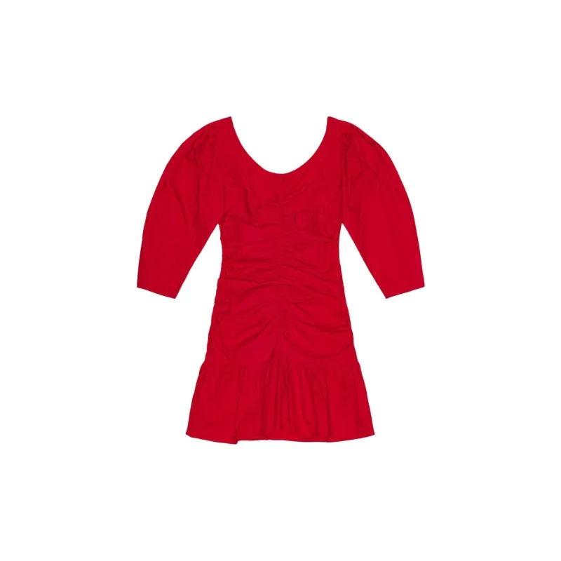 GANNI Gathered Poplin Minidress-1