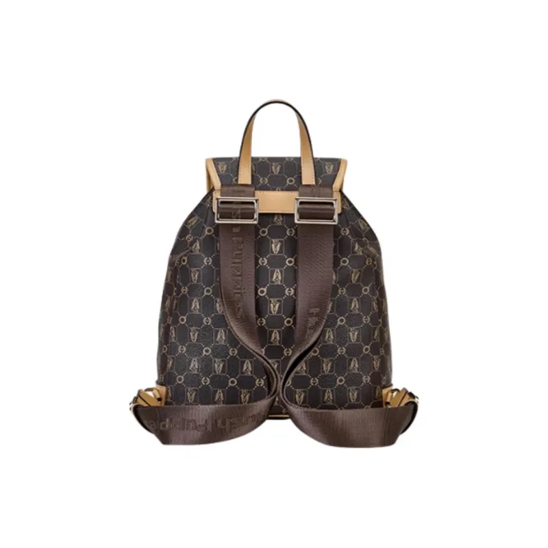 Hush Puppies Synthetic Leather Cow Leather Patchwork Backpack Medium Size Women's Coffee Blend Earth Yellow-3