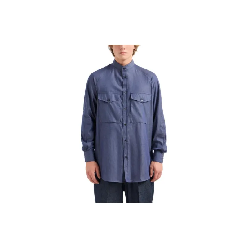 EMPORIO ARMANI Band collar Cotton Shirt-2