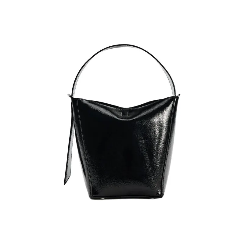 ZARA PU Bucket Bags Handbags Medium Size Women's Black-0