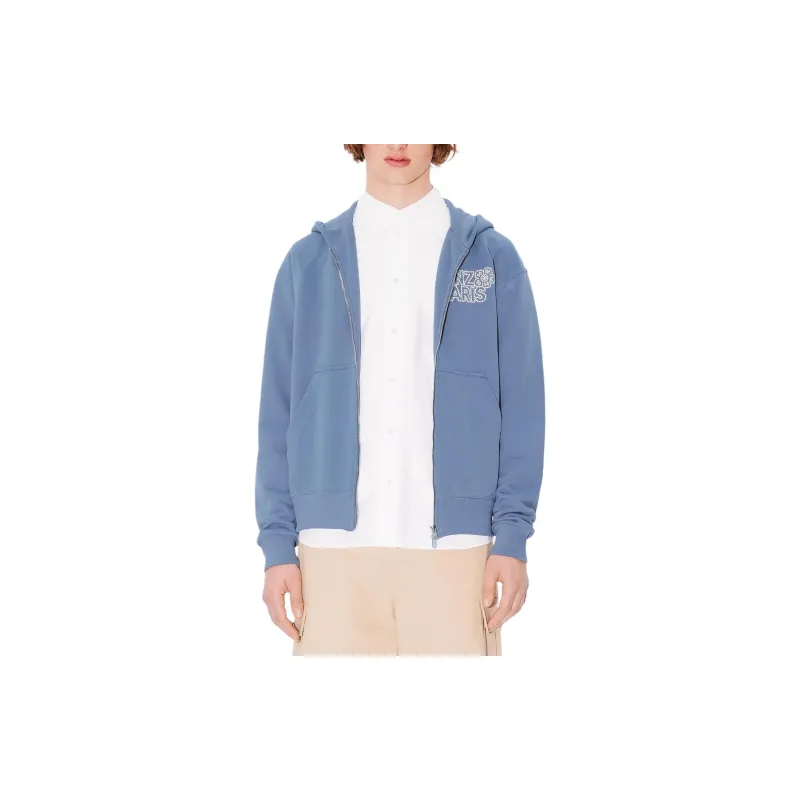 KENZO Logo Embellished Zip-Up Hoodie-3