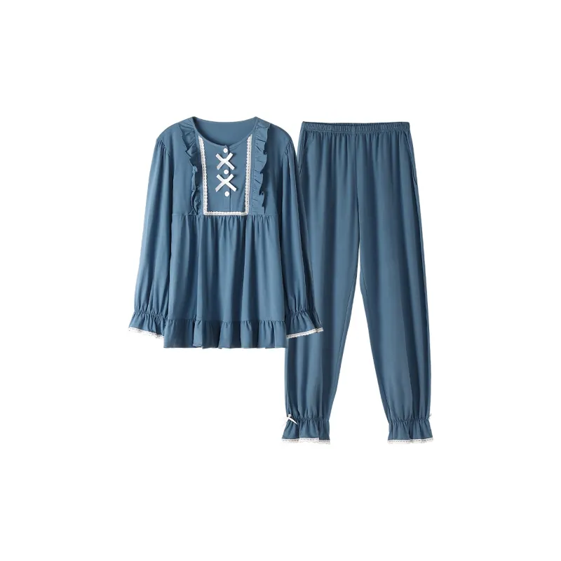 MADALLO Pajama Set Women's Summer Blue Butterfly-0