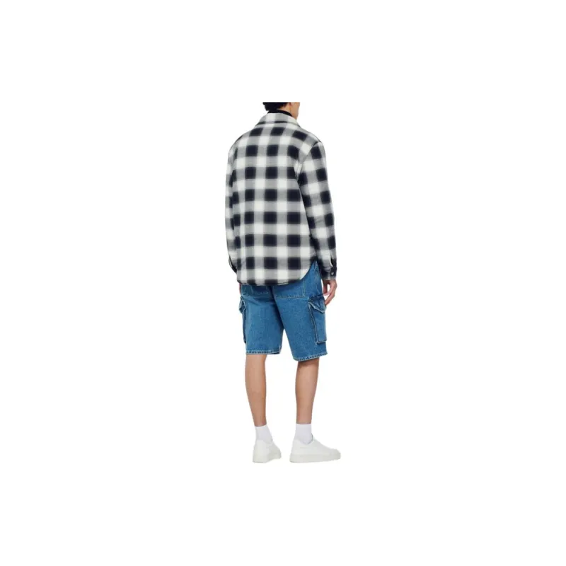 Sandro Quilted Checked Jacket Shirt Men's Black-3