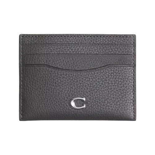 COACH Leather Card Holder Men's Charcoal Gray