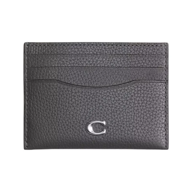 COACH Leather Card Holder Men's Charcoal Gray-0