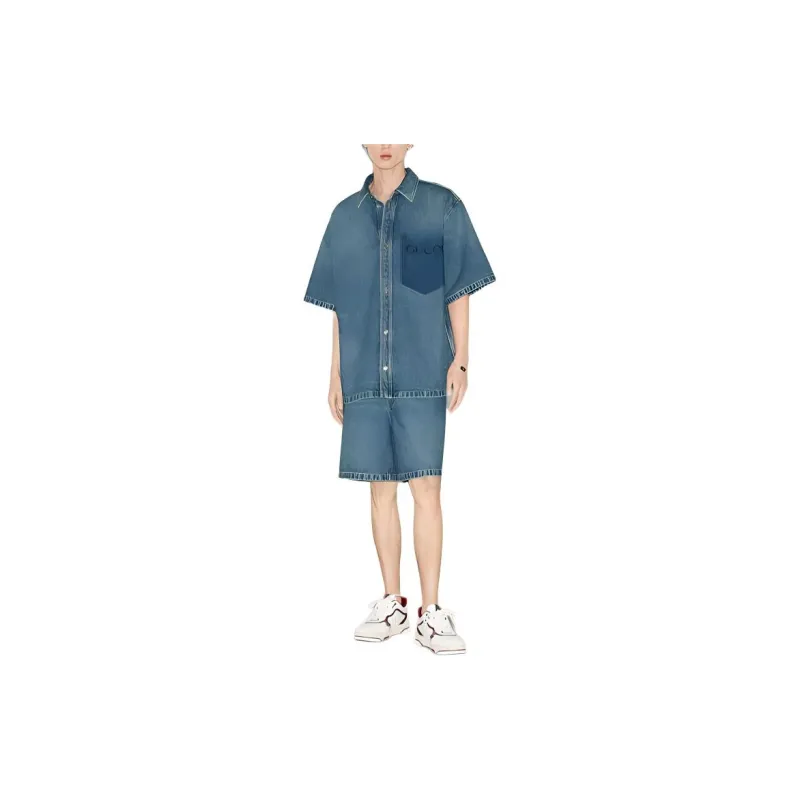 GUCCI Shirts Men Blue-1