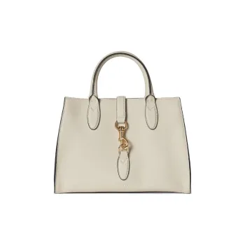 GUCCI Soft Grain Leather Tote Bag, Shopping Bag, Handbag Medium Size Women's Ivory White