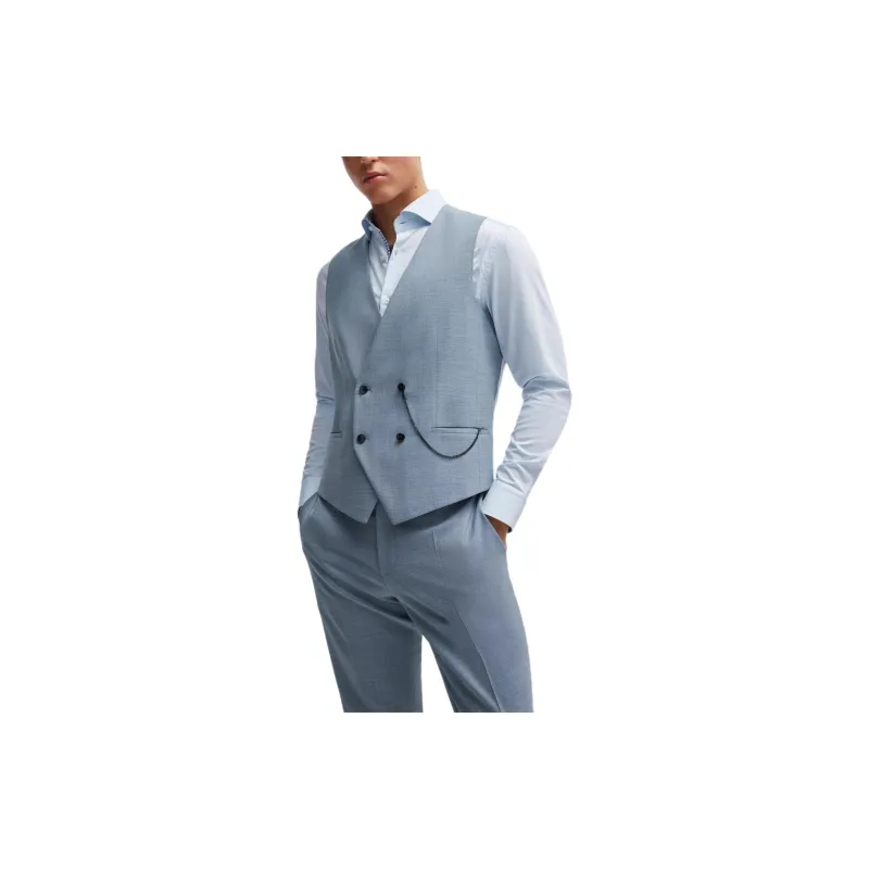 HUGO BOSS Three-Piece Slim-Fit Suit In Patterned Stretch Cloth Business Suits Men's Blue-2