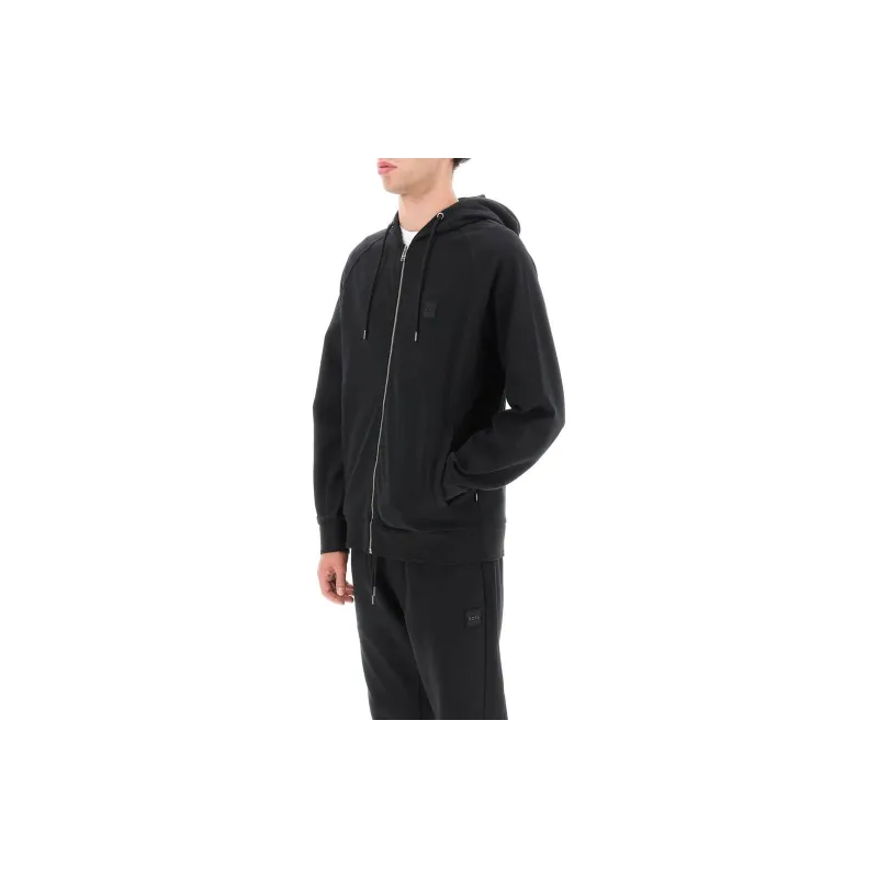 HUGO BOSS Logo Patch Zipped Drawstring Hoodie-2