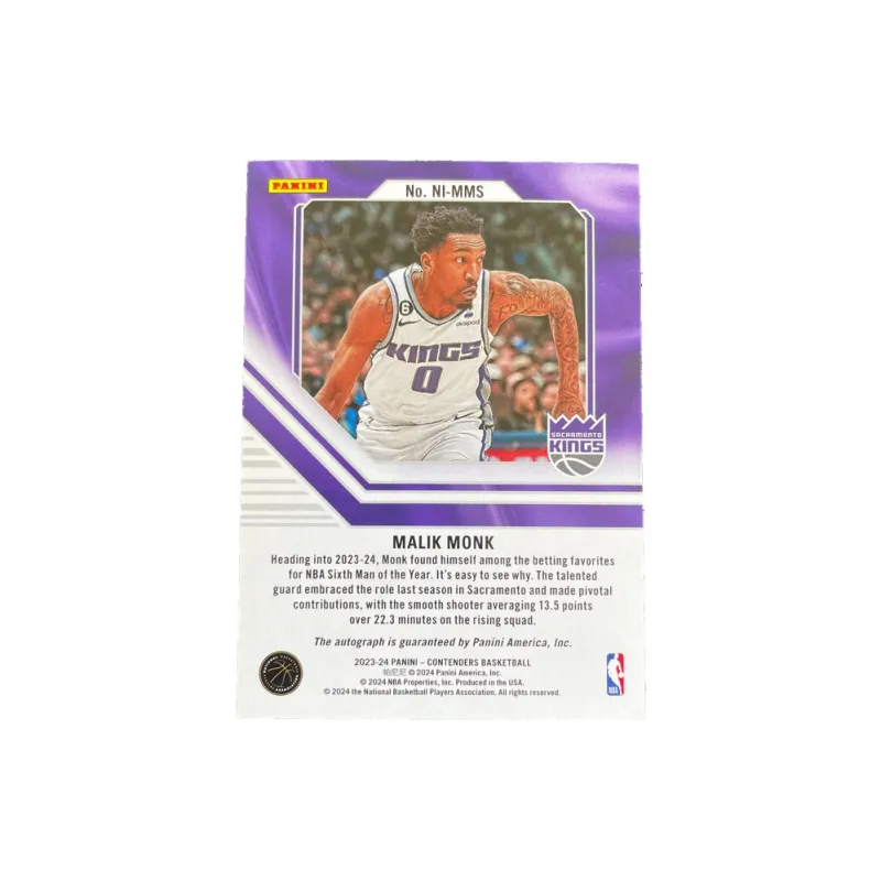 PANINI 2023 24 Ball Game Ticket King Malik Monk INK Signature 31/49 Signature Star Card Access Pass Sports Cards 1 Pc-1