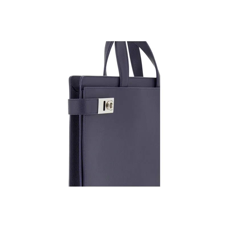 FERRAGAMO Hammered Calfskin Handbag Men's Midnight Blue-3