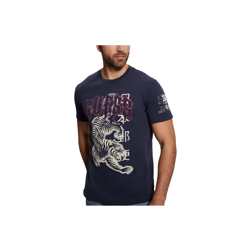 GUESS Embellished Peace Tiger Tee T-Shirt Men's Purple-2